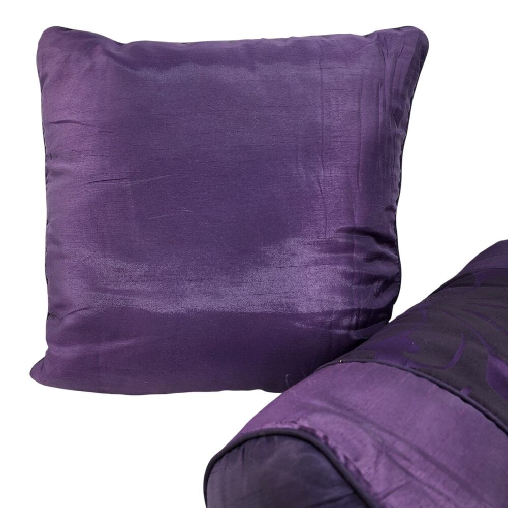 Set of 2 Purple Plum Decorative Bed Couch Pillow Square & Bolster Satin Jacquard - Picture 3 of 7